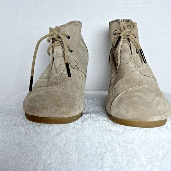 Toms Booties Wedge Kayla Desert Lace Up Tan Suede Bootie Size 6.5 Boots - Picture 5 of 11
